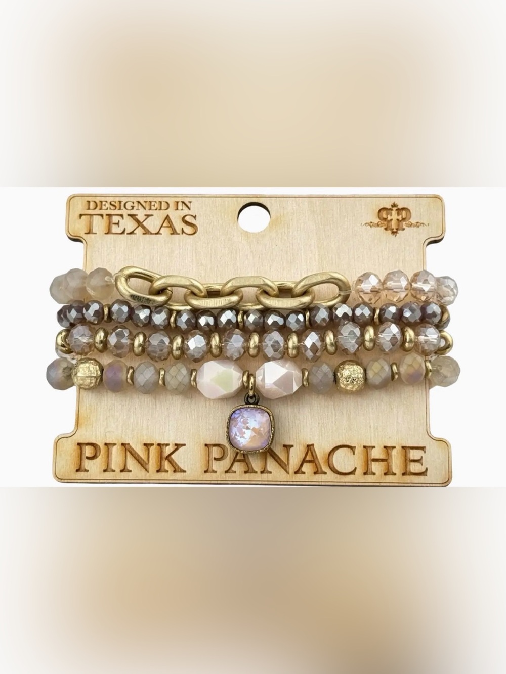 Pink Panache Neutral Opal-Tone Beaded Bracelet Stack with Gold Accents